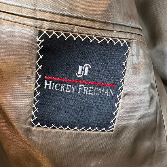 Hickey Freeman Silk and Wool Blazer Men's 40R Tan and Black Houndstooth - Picture 4 of 9